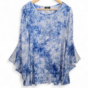 Cocomo Top Womens Plus 2X Blue Scoop Neck Textured Slit Sleeve Tunic Blouse